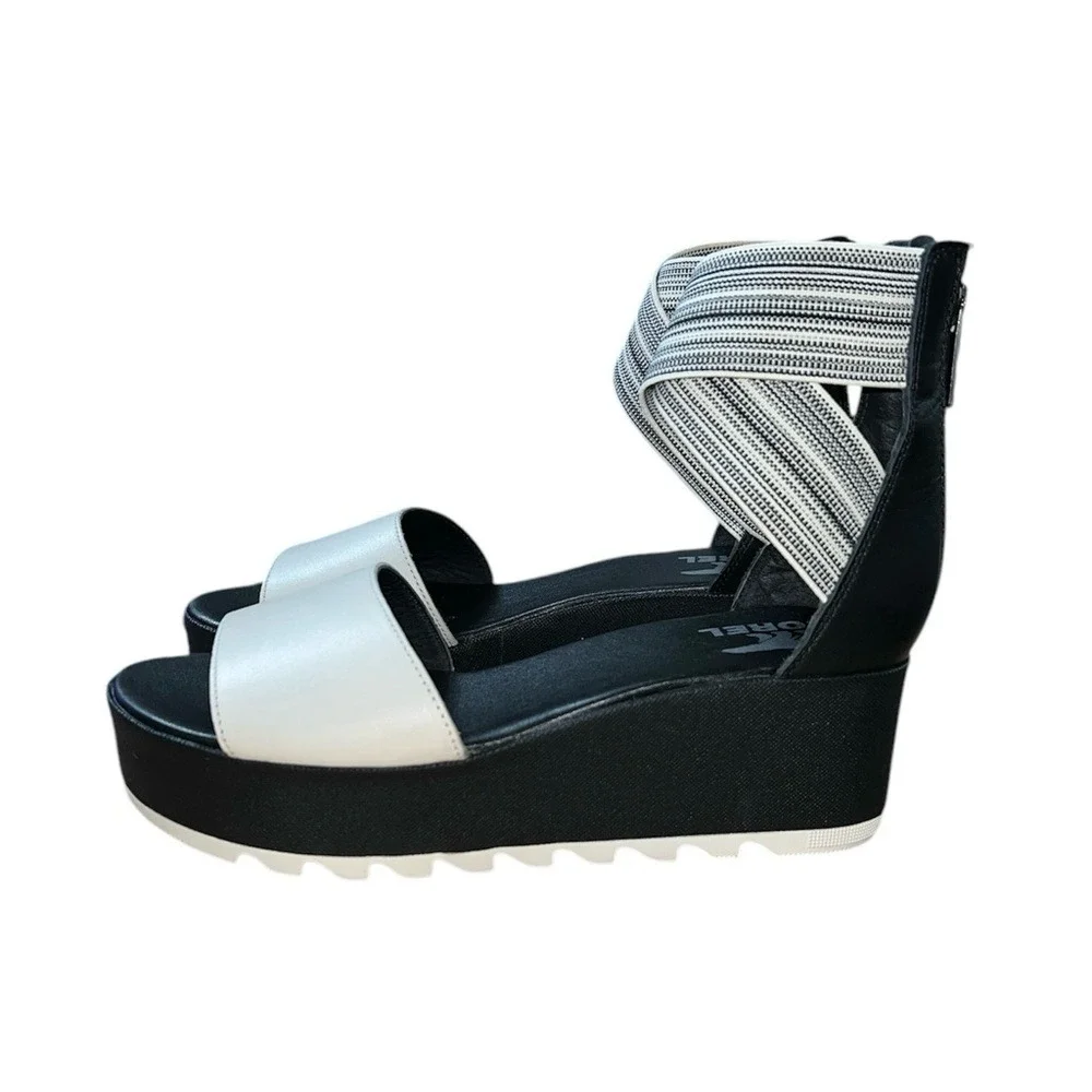 Sorel Cameron Flatform Sandals Women 9 Black White Excellent Wedge Platform Zip